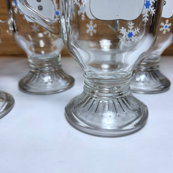 Snowman Pedestal Coffee Cups Set of 4 Clear Glass Goblet with Handle 5 1/2" - Picture 5 of 10